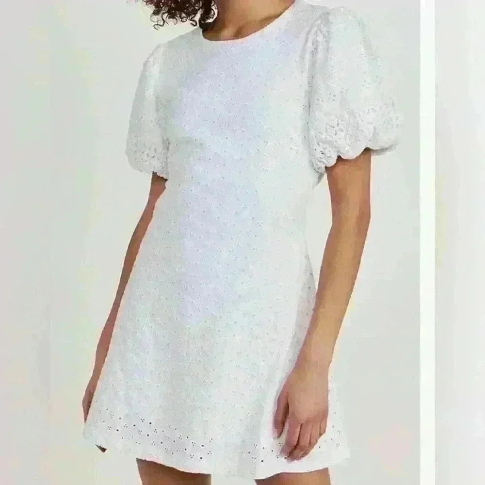 Free People Apricot Rose Eyelet Puff Sleeve Mini Dress Size Medium